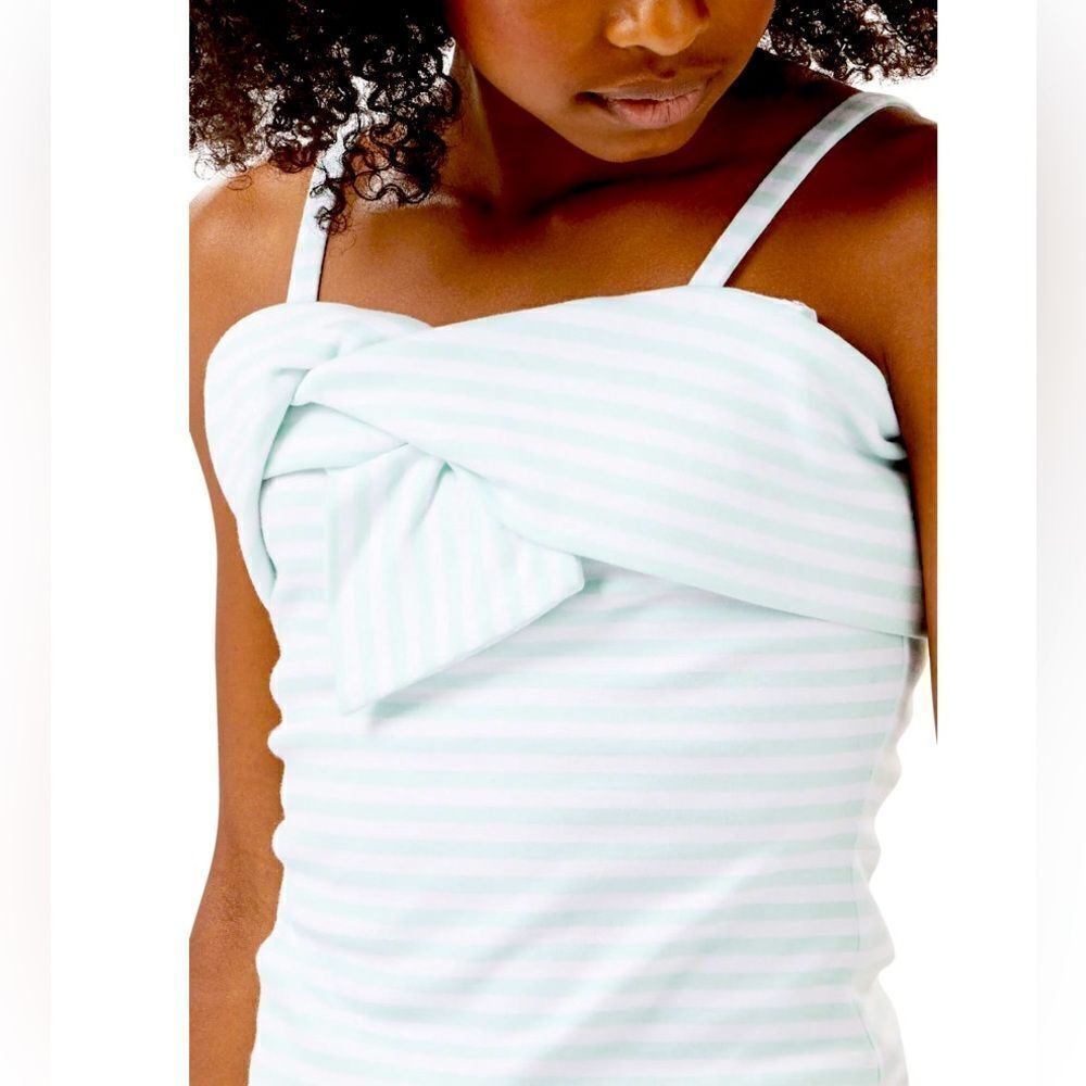 Habitual Girl Stripe Twist Yoke Top In Aqua Stripe Size 16